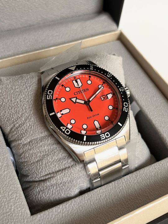 Citizen Watch Eco-Drive AW1760-81X Orange Date Dial Silver Steel