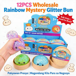 12Pcs Glitter Squishy Bun Toy with Mini Steamer Masaya Laruin Regalo para sa mga Bata Wholesale