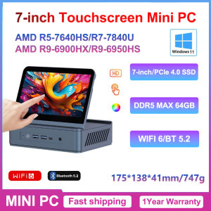 Sibolan AMD Ryzen 5 7-inch Touchscreen MINI PC 7640HS/R7 7840U/R9 6900HX/R9 6950HS DDR5 PCIe 4.0 WiFi6 BT5.2