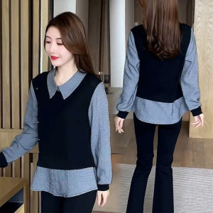 Chic Faux Two-Piece Top for Early Autumn Plus Size Women  Beautiful Body Types  Unique Effect