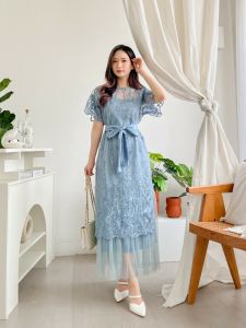 Dress korean style 2in 1 kondangan wanita elegan gaun kekinian simple fransisca