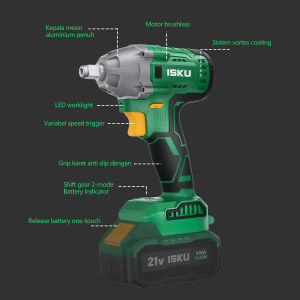 ISKU Cordless Impact Wrench Brushless 21V 350N.M Torsi Battery 350N.M Mobil Kunci Impact Wrench 21V