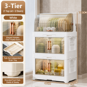 【COD】Dish Cabinet With Cover Plastic Dish Rack Kitchen Drain Plate Tableware Foldable Dish Rack For Kitchen Countertop Household Small Condo Apartment Home Cooking Lovers