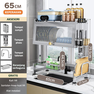 GSLIFE Rak Piring Wastafel 304 Stainless Steel Rak Piring Tertutup Cuci Piring Rak Dapur Rak Mangkuk Piring Dengan Aksesori