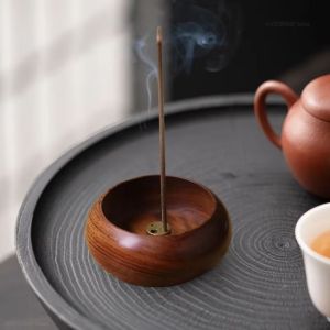 NOBLELUX Wooden Mini Incense Holder Bowl Type 4 Holes Incense Burner Stick Holder Durable Rosewood Bowl Shape Censer Home Decoration