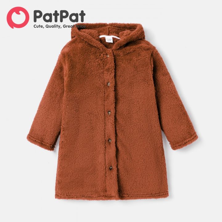PatPat Kid Girl/Boy Solid Color Fluffy Fleece Hooded Coat Lazada PH