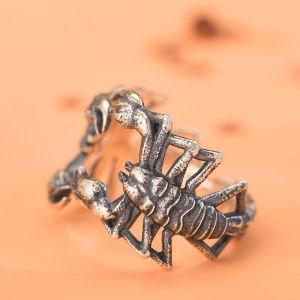 Cincin Kalajengking / Mens Scorpion Ring Adjustable / Cincin Hewan Kalajengking Ukuran Dapat Disesuaikan / Cincin Unik Keren Motif Hewan Kalajengking Melingkar Cincin Udang Silver / Cincin Pria Wanita Punk Retro Vintage Hip Hop Biker Ring