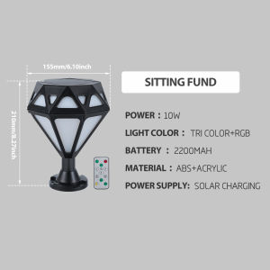 DingDian LED Solar Outdoor Gate Lights Tricolor + RGB Flash breathing light always on - 3 modes With Remote Control Weatherproof Modern Pillar Light Balcony Fence Entrance Door Bollard Light Pathway Landscape Lawn Post Lamps