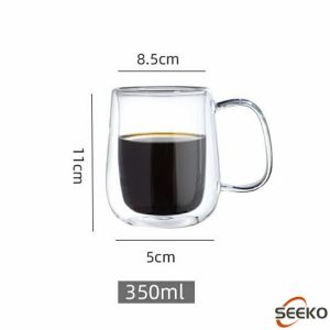 Seeko Double Glass Coffee Cup Beverage Cups Heat-resistant Milk Tea Mug 150-450ml