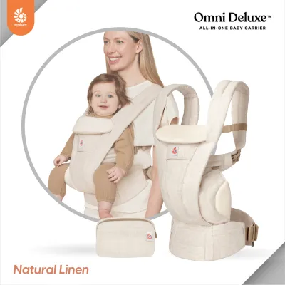 Ergobaby เป้อุ้มเด็ก รุ่น Omni Deluxe Linen - Natural Beige สำหรับ 0-48 เดือน รุ่นใหม่ล่าสุด รองรับแรกเกิดโดยไม่ต้องเสริมเบาะ ปรับได้ 4 ท่า ระบายอากาศดี ซัพพอร์ตหลังและสะโพก ใส่สบายทั้งวัน