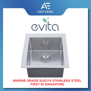EVITA EKS-ST38HC | EKS-ST48HC | EKS-ST58HC | EKS-ST68HC | EKS-ST78HC 48/58/68/78/88CM SUS316 MARINE GRADE HONEYCOMB SERIES BRILLIANT SILVER / GUN METAL SINGLE BOWL TOP MOUNT KITCHEN SINK WITH BASKET WASTE