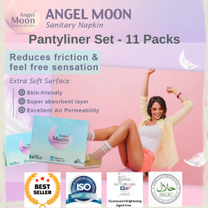 Angel Moon Anion Pads Tuala Wanita  (Pantyliner Pad)  / 天然负离子防菌卫生棉 (护垫) - 11 Packs 185mm. Exp: 07/2027 + Free Gift