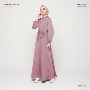 HAYNA Hagia Dress (Rose Gold) - Dress Kondangan Daily Dress Busui Friendly Gamis Wanita Muslim