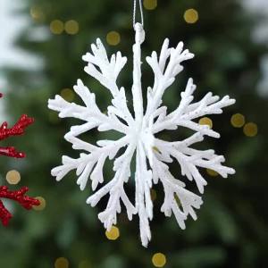 Sacesr 3D Design Christmas Tree Pendant Glitter Finish Plastic Material Snowflake Hanging Ornament Hanging Loop Design 12CM Size T4N8K