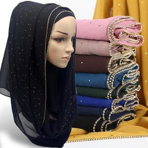 Jifang Plain Women Bubble Chiffon Muslim Shawls Rhinestone Bling Scarf Solid Islam Hijabs head scarf WJ136