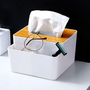 Tissue Organiser Multi-functional Dustproof Tissue Box Wooden Cover Desktop Storage Box Nordic Style Paper Holder Box