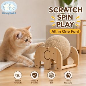 DewyBabe Vertical Cat Scratching Ball Wooden Stand Durable Sisal Solid Wood Kitten Toy Furniture Guard
