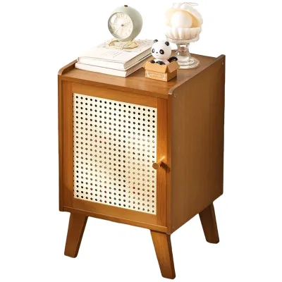 Modern Style log color Nordic Rattan Bamboo Nightstand Bedroom Cabinet With Drawers Bedside Table Side Table Storage Cabine