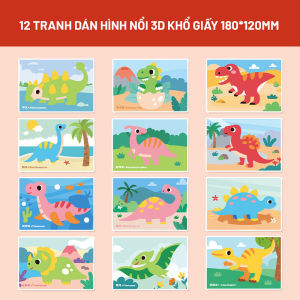 SET 12 TRANH DÁN XỐP 3D THỦ CÔNG KÈM TRANH TÔ MÀU 2 TRONG 1