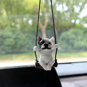 New Resin Cute Dog Anime Car Accessorie Swing Bulldog Pendant Auto Rearview Mirror Ornaments Birthday Gift Couple Accessories