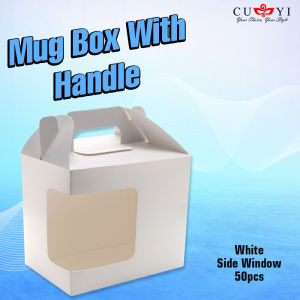 50pcs Mug Box with Handle Side Window White Mug Box +R