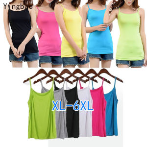 Yingbao Stretch Singlet Camisole Top Plain Color Plus Size 2021 Women Ladies Big Size Roud Neck Modal Cotton Sleeveless Casual Home Wear Black White Pink Grey Rose Maroon Summer Tops