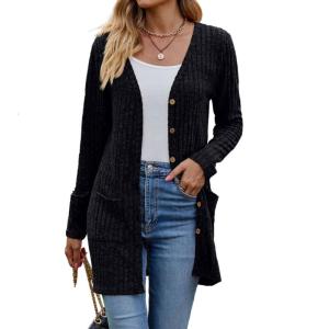 Womens Lightweight Soft Knit Cardigan Long Sleeve Front Opening with Pockets