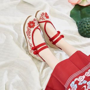 [Free Shipping] High-Heeled Shoes Single Shoes Wedge-Heeled Height-Increasing Thick-Soled Canvas Shoes Summer WomenS Shoes