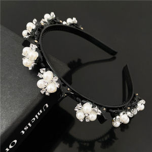 Korean Flower Pearl Double Bangs Hairstyle Hairpin Multi-layer Hollow Woven Headband with Tooth Design
