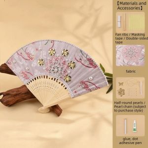 YOUSHI TOP Truyền thống Quạt xếp ngọc trai Bướm Di động Quạt phong cách Trung Quốc Cổ điển Bộ dụng cụ thủ công tự làm Quạt thủ công Đồ trang trí nhà cửa