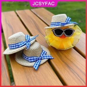 JCSYFAC 2pcs thu nhỏ mũ rơm Mini búp bê mũ rơm với Bow hat Nhà búp bê trang trí tay dệt Dollhouse phụ kiện