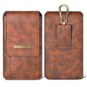 【Universal for 2 Phones】Vertical Phone Holster Belt Bag Crazy Horse Leather Cellphone Waist Pouch Belt Holder Hanging Pack