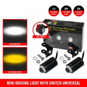 Mini Driving Light With Free Switch Universal Low Beam White & High Beam Yellow Heavy Duty