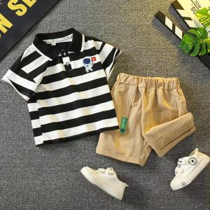 baby clothes for boys set Fashion handsome striped POLO shirt top and shorts two-piece childrens clothing suit