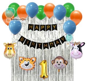 Paket Set Dekorasi Ulang Tahun Tema Binatang Mini 02/ Happy BIrthday Set Animal