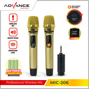 Advance MIC-206 Mic Wireless Dua Mikrofon Batrei dapat di Charger UHF Microphone