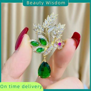 Beauty Wisdom Exquisite Rhinestone Wheat Ear Brooch For Women Fashion Water Droplets On Leaves Shape Brooch Clothing Cheongsam Accessories