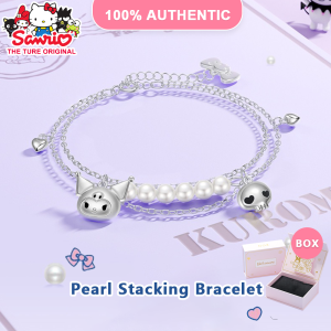 (With Box)100% Authentic Sanrio Kuromi Bracelets for Girls S925 Silver Shell Beads Fashion Bangle Bracelets Jewelry Accessories Birthday Gift Lover Gift 6086