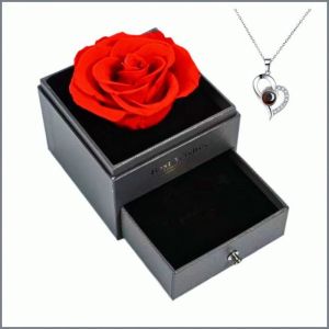 Rose Gift Set Roses Necklace Fine Design Projection Black Decoration Holiday Elegance