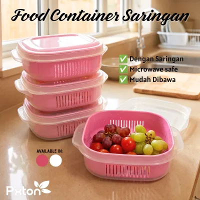 PXTON - Kotak Penyimpanan Serbaguna dengan Saringan / Wadah Makanan Kedap Udara / Food Organiser Strainer Kotak Makanan Jaring Anti Basah Murah / Kontainer tempat saringan / tempat buah / tempat sayur