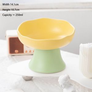 Cat Bowl Ceramic Food Dog Eating Drinking Water Large Capacity High Feet Pet Dopamine Color Feeder