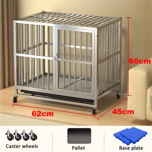 Dog Cage Thickening Square Tube Stainless Steel Dog Crate Pet Cage Skylight Door With Wheels