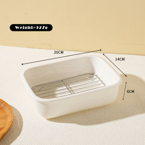 Vision 640ml/1000ml/1500ml Ceramic Baking Pan Rectangular Oil Draining Mesh Tray Oven Baking Tray with Flat Rack Non-stick Roasting Kitchenware Household Toast Barbecue Tray
