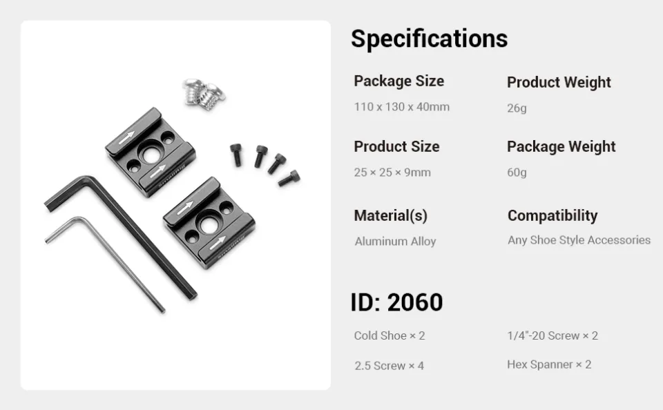 SmallRig Cold Shoe Mount Adapter (2pcs Pack) with 1/4