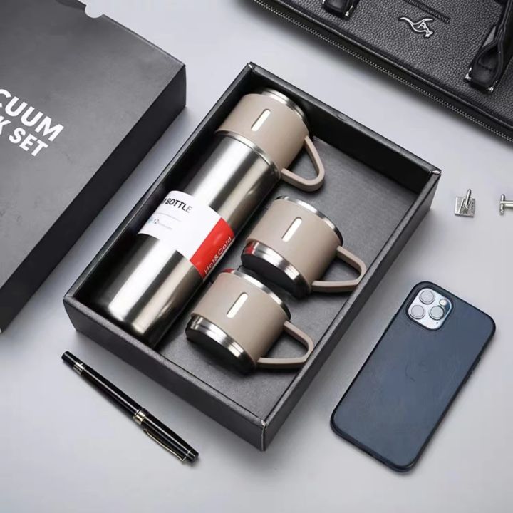 Top Grade Stainless Steel Thermos Flask w Gift 500ml Modern Tumbler Box Bottle Coffee Cup with Handle Vacuum Insulated BPA Free Leak proof Mug Hot Cold Up to 12 Hours for Work Outdoor Biking