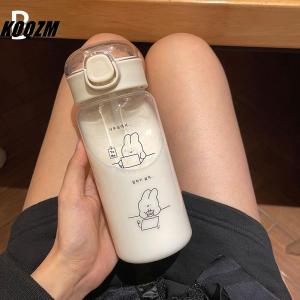 KOQZM Cartoon Water Bottle With Straw Cute Plastic Drinking Bottle Portable Leak-proof Drinkware For Drinking Milk Coffee Tea