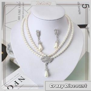 Heabety Thanh lịch mô phỏng-Ngọc trai đồ trang sức cô dâu Bộ Rhinestone ngọc trai thả vòng cổ + Bông tai đồ trang sức Cưới Quà Tặng
