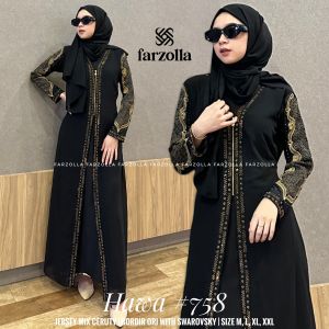 Gamis Abaya Hawa 758 Model Baru Jersey Mix Ceruti Aplikasi Mote dan Bordir size M-XXL