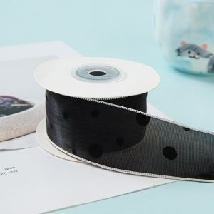 LUMIQLO 10 Yards Flocked Texture Organza Ribbon Flower Pattern Polka Dot Pattern Sheer Ribbon Korean Style 10 Yards Length Chiffon Ribbon For DIY Crafts