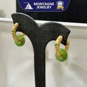 Montagne Jewelry Natural 12mm Grade A Green Jade Earrings Retro Design Fine Jewellery 925 Silver Clip Earrings